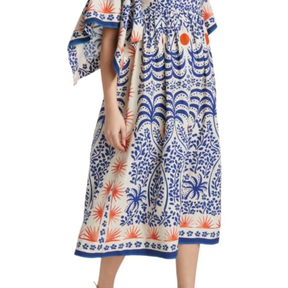 FARM Rio White Maxi Dress with Blue and Orange Botanical Motif - Picture 4 of 14